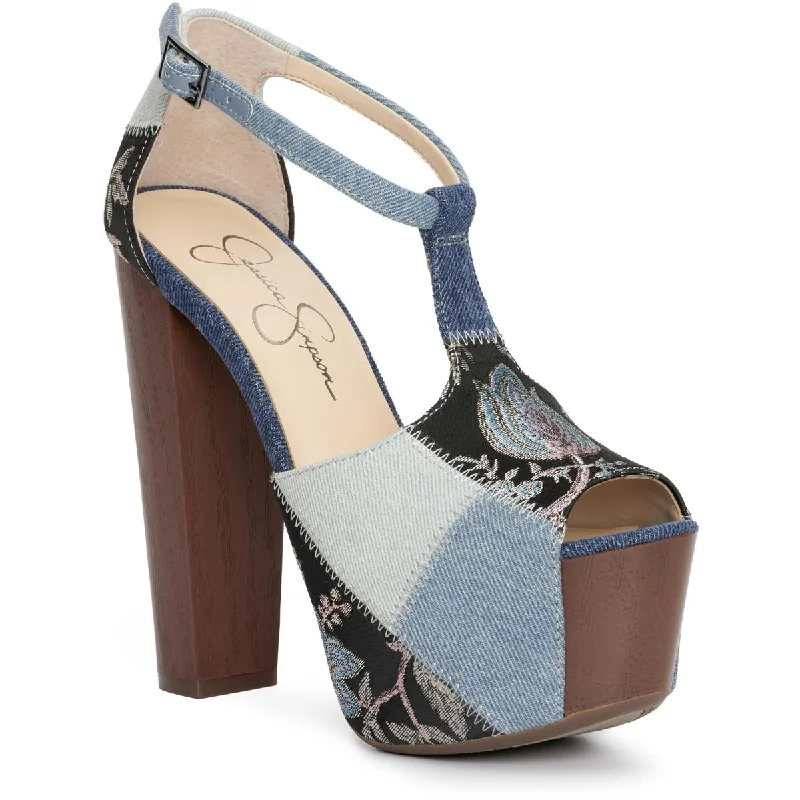 Jessica Simpson Womens Dany9 Denim Heeled Platform Sandals