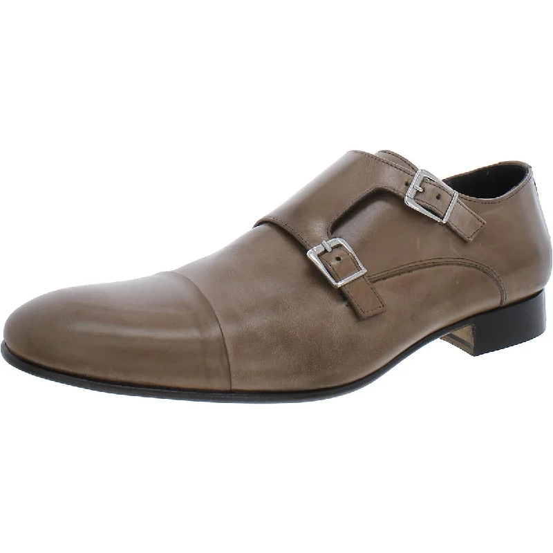 Massimo Matteo Mens Leather Double Strap Monk Shoes