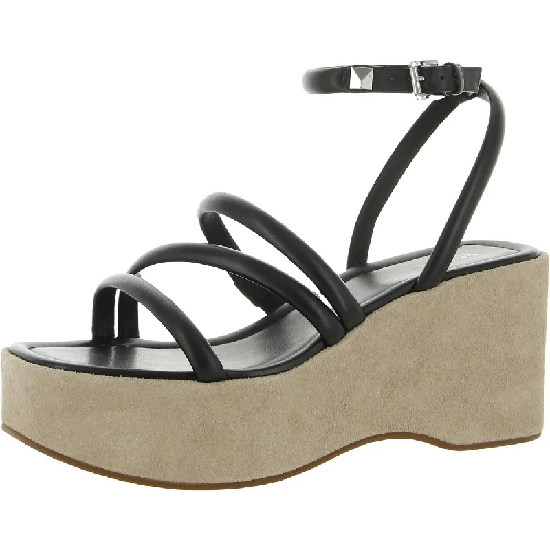 MICHAEL Michael Kors Womens Hazel Leather Strappy Wedge Sandals