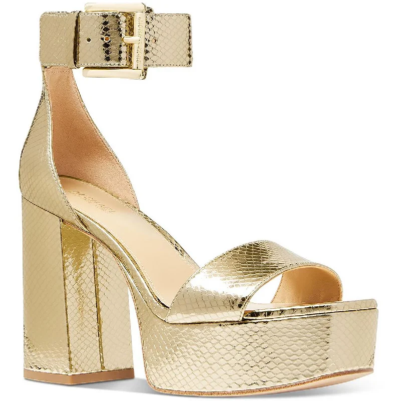 MICHAEL Michael Kors Womens Tara  Ankle Strap Leather Platform Sandals