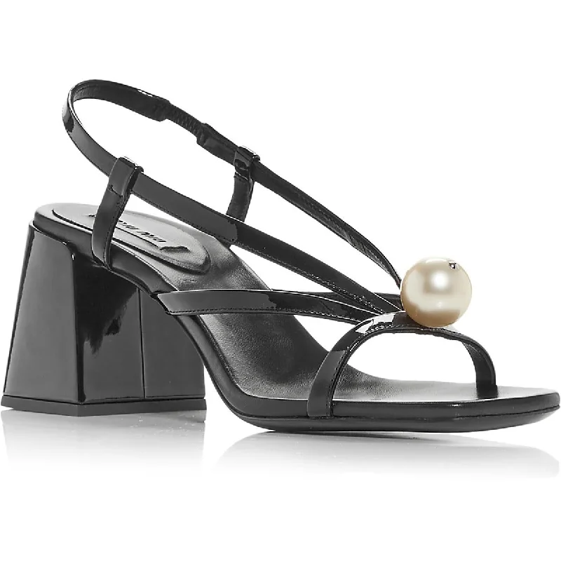 Miu Miu Womens Calzature Donna Patent Leather Strappy Block Heel