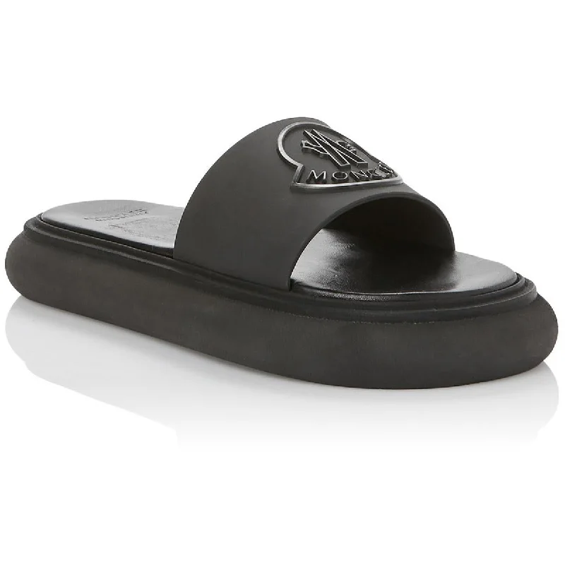 Moncler Womens Slyder Leather Footbed Flatform Slide Sandals