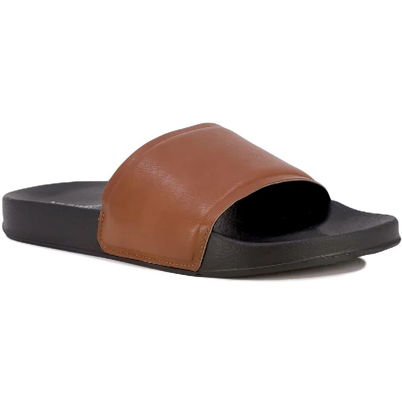 Nine West Mens Tiago Faux Leather Pool Slides