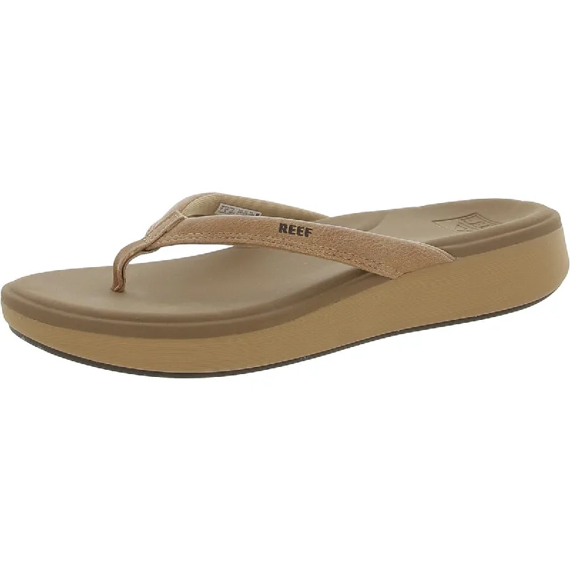 Reef Womens Cushion Cloud Faux Leather Thong Slide Sandals