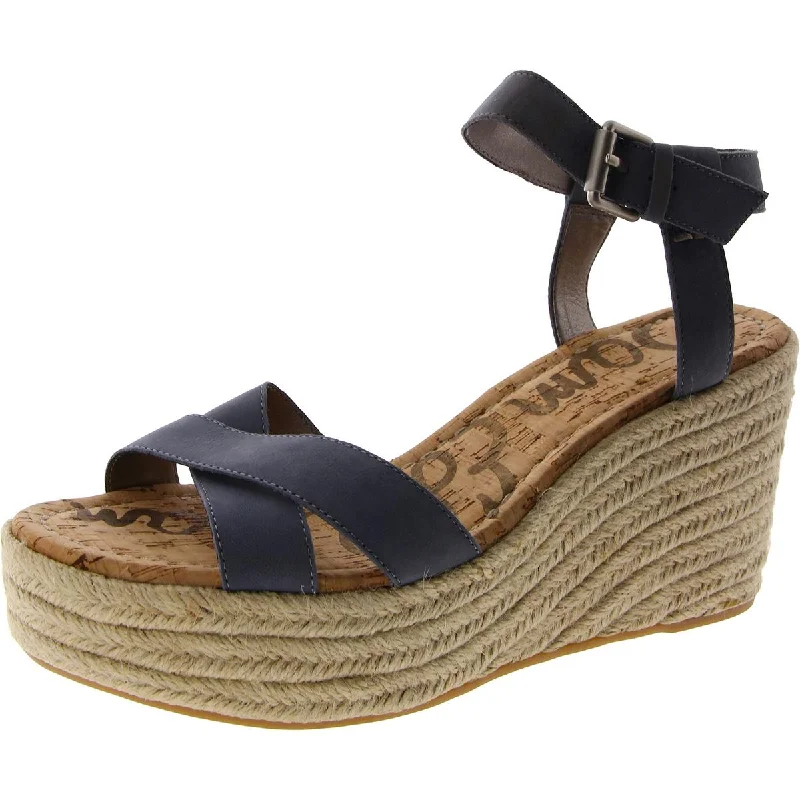 Sam Edelman Womens Destin Nubuck Ankle Strap Wedge Sandals