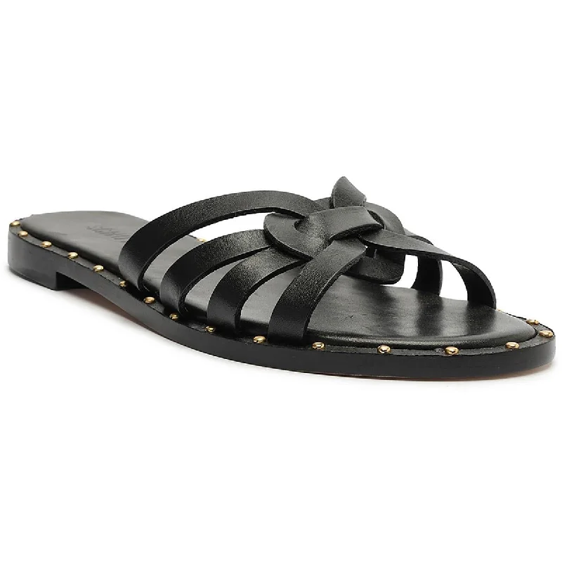 Schutz Womens Leather Slip On Slide Sandals