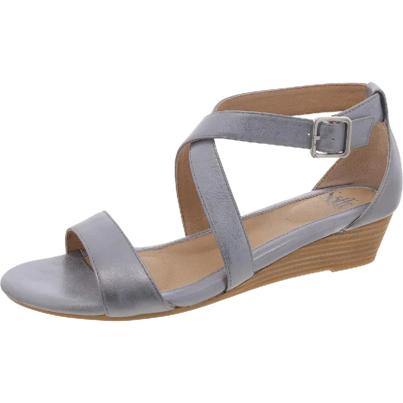 Sofft Womens Innis Leather Ankle Strap Wedge Sandals