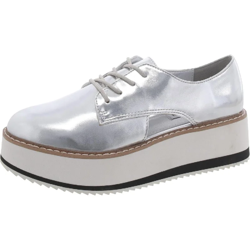 Steve Madden Womens Gina Faux Leather Metallic Oxfords