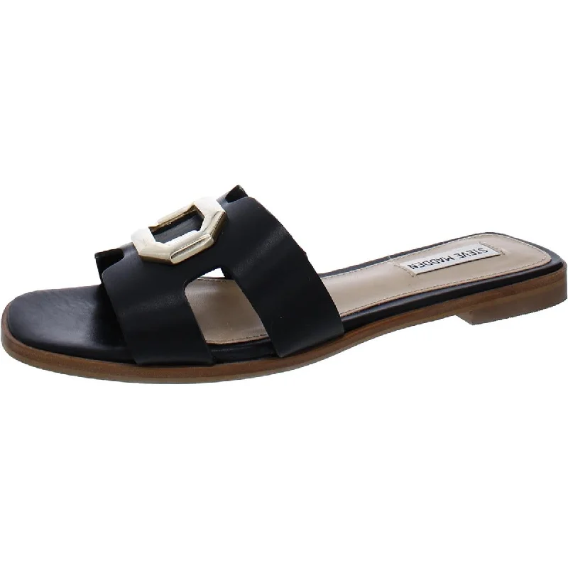 Steve Madden Womens Harlene  Leather Slip On Slide Sandals