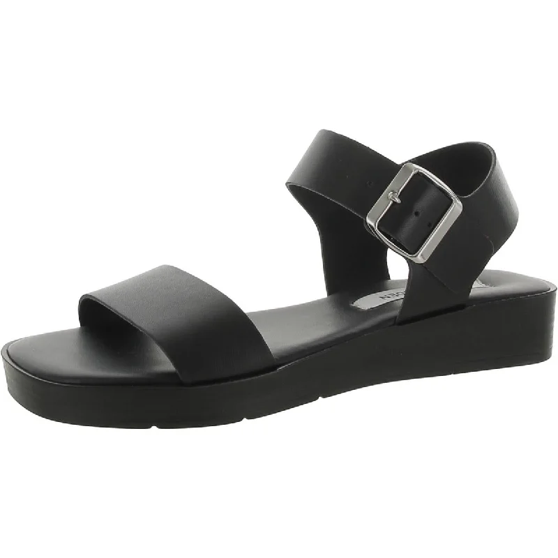 Steve Madden Womens Keenan Leather Ankle Wedge Sandals