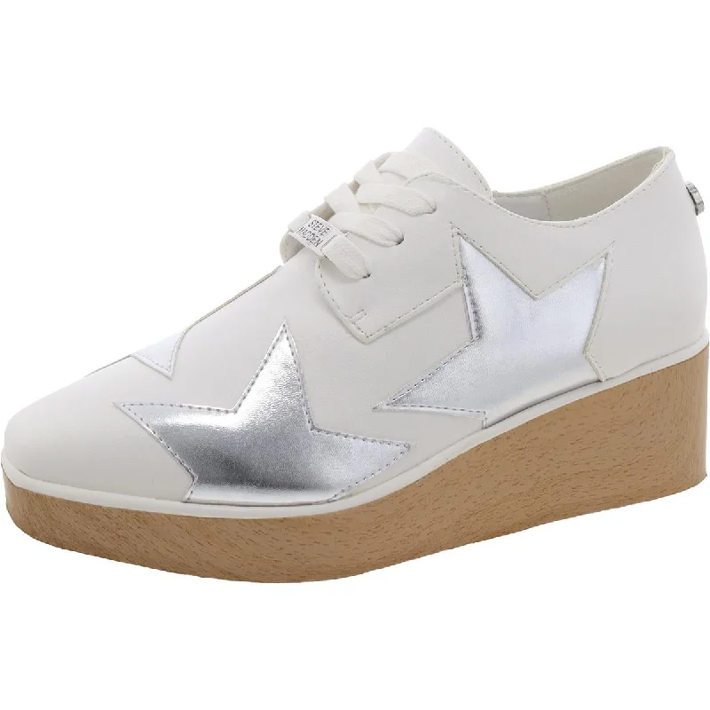 Steve Madden Womens Starpower Faux Leather Lace-Up Casual And Fashion Sneakers