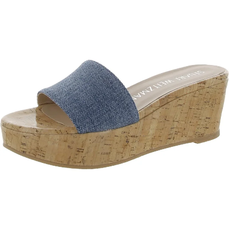 Stuart Weitzman Womens Denim Cork Wedge Sandals