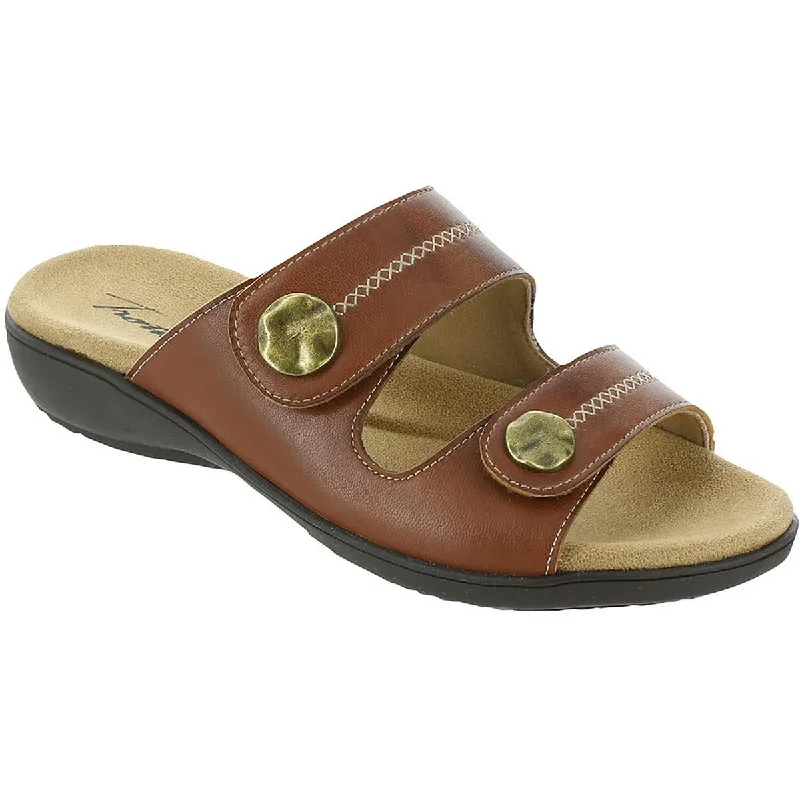 Trotters Womens Ruthie Stitch Leather Slide Sandals