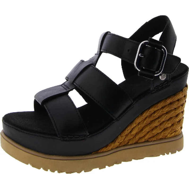 Ugg Womens Abbot Leather Ankle Strap Wedge Sandals