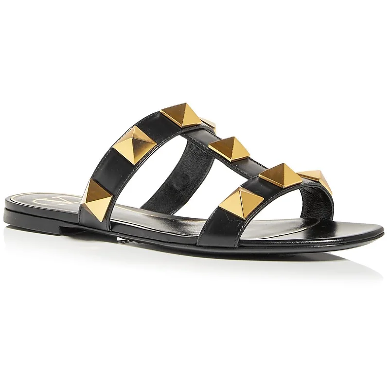 Valentino Garavani Womens Leather Studded T-Strap Sandals