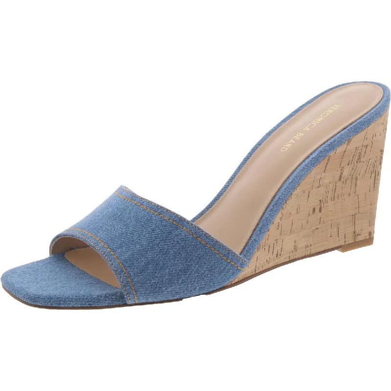 Veronica Beard Womens Ellen Denim Square Toe Wedge Sandals