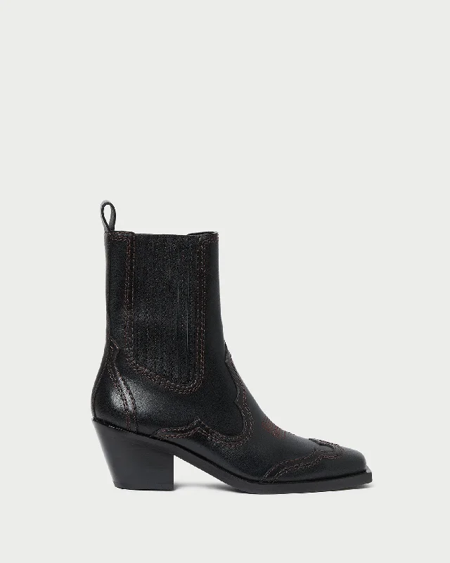 Agnes Black Leather Western Boot