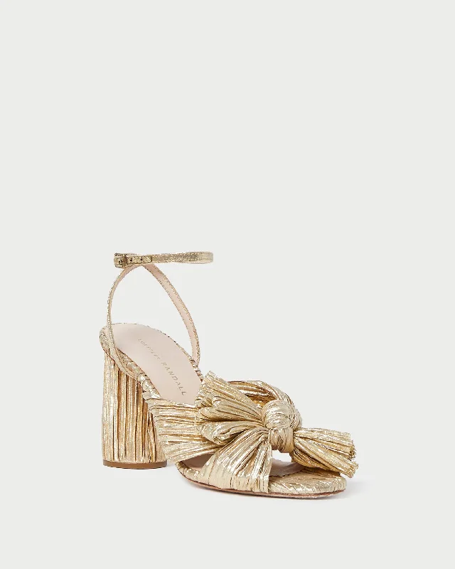 Camellia Gold Pleated Bow Heel