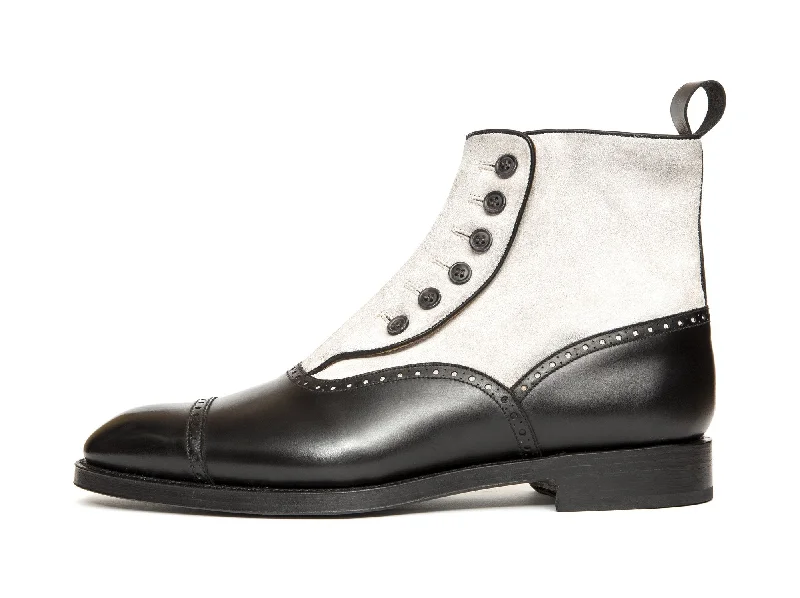 Puyallup - MTO - Black Calf / Pearl Grey Suede - NGT Last - Double Leather Sole - Grey Buttons