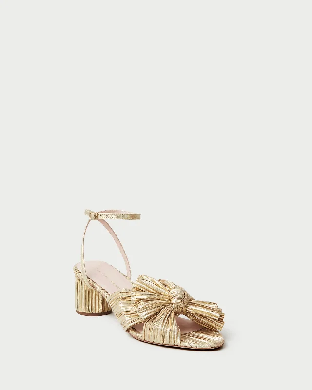 Dahlia Gold Pleated Bow Heel