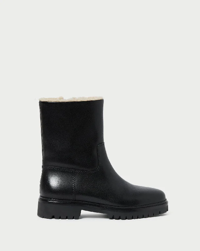 Damian Black Leather Lug Sole Boot