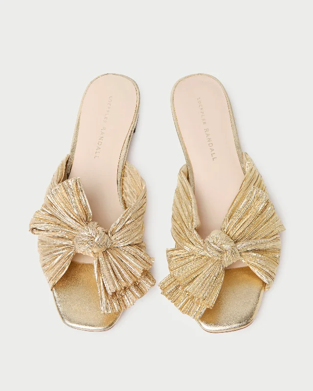 Daphne Gold Pleated Bow Slide