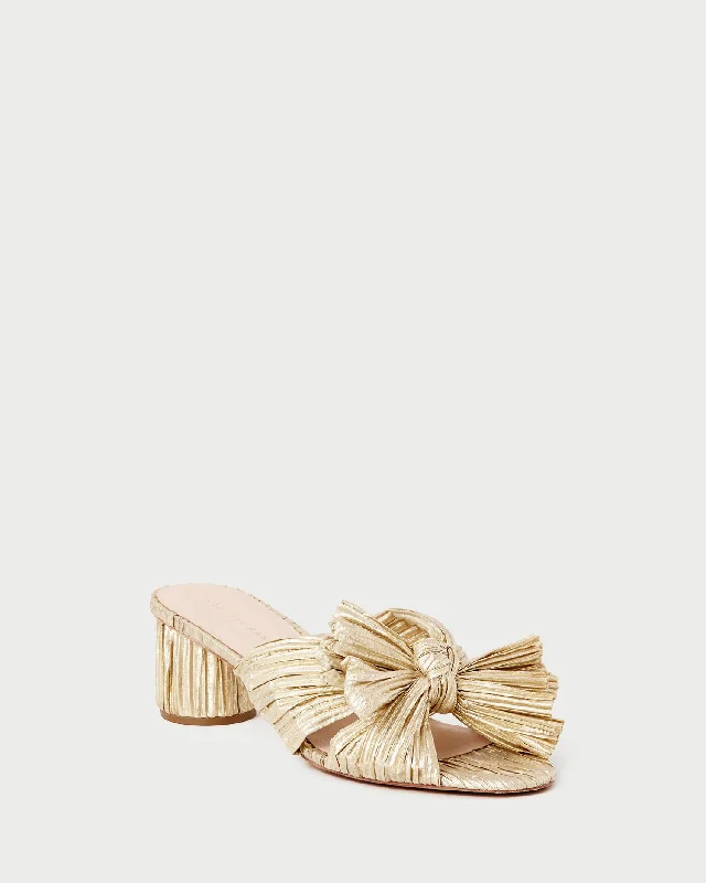 Emilia Gold Pleated Bow Heel