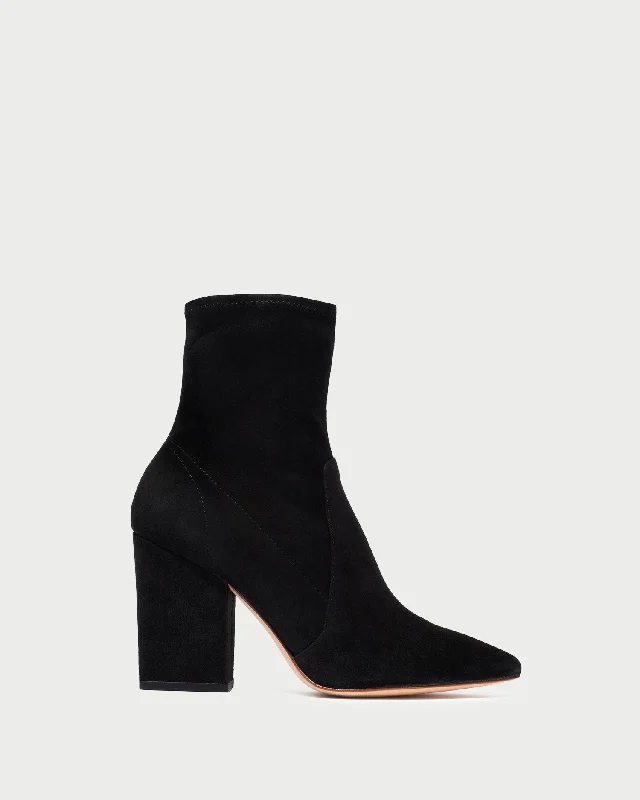 Isla Black Suede Slim Ankle Bootie