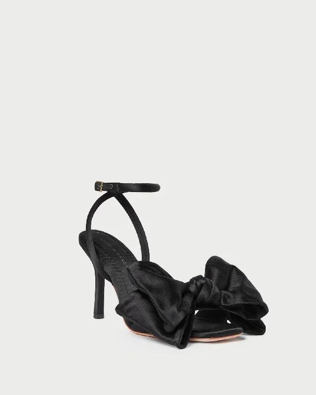 Marlena Black Satin Bow Sandal