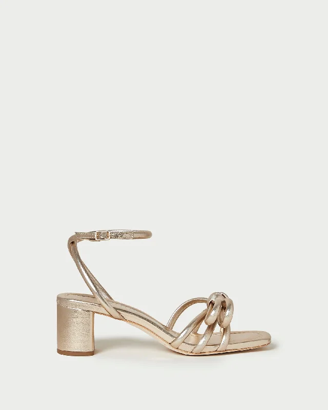 Mikel Champagne Bow Mid-Heel Sandal