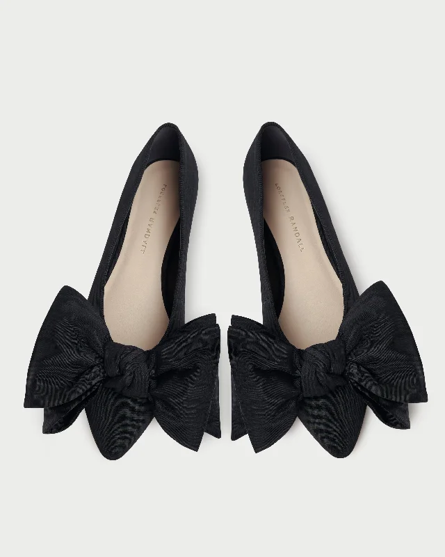 Noa Black Moiré Bow Flat