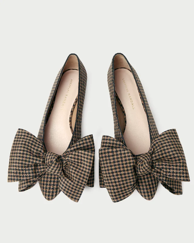 Noa Brown/Black Check Bow Flat