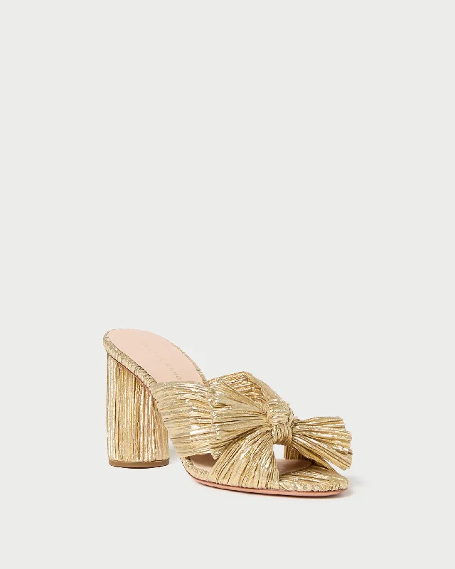 Penny Gold Pleated Bow Heel