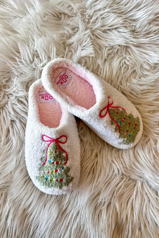 Pink Bow Christmas Tree Slippers