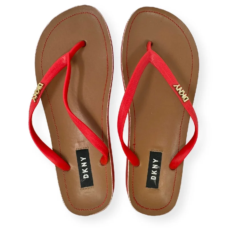 Red Sandals Flip Flops Dkny, Size 6.5