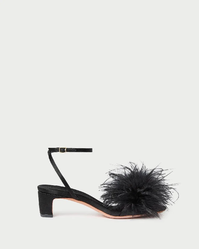 Senna Black Satin/Feather Sandal