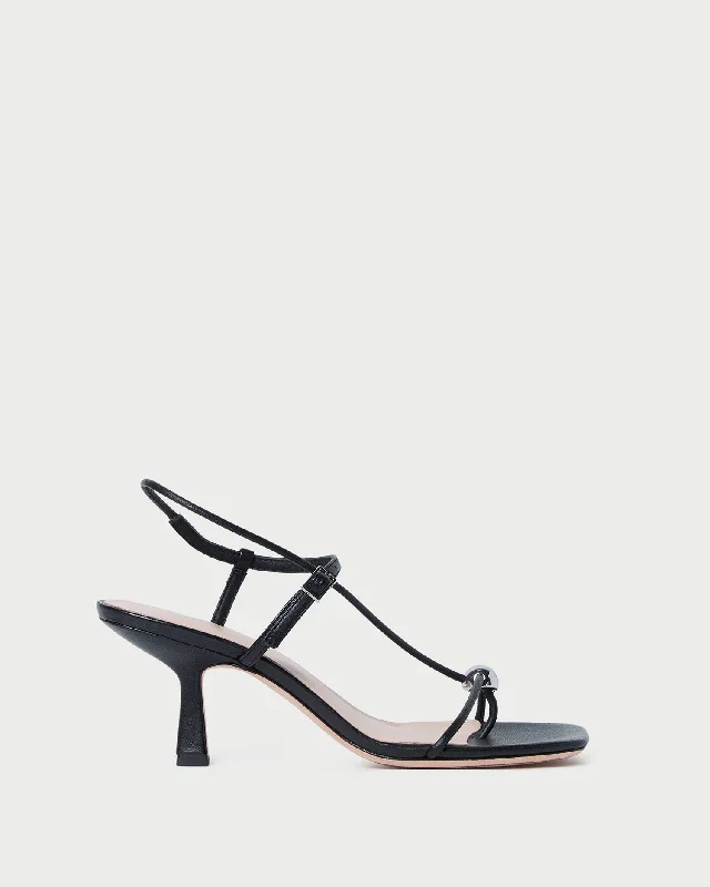 Triana Black Leather Mid-Heel Sandal