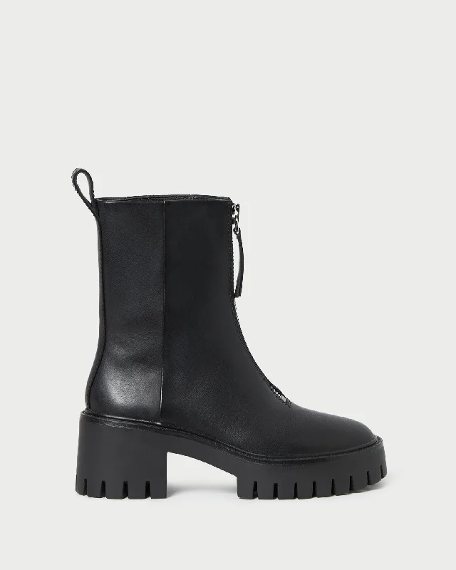 Trixie Black Leather Zip-Front Boot