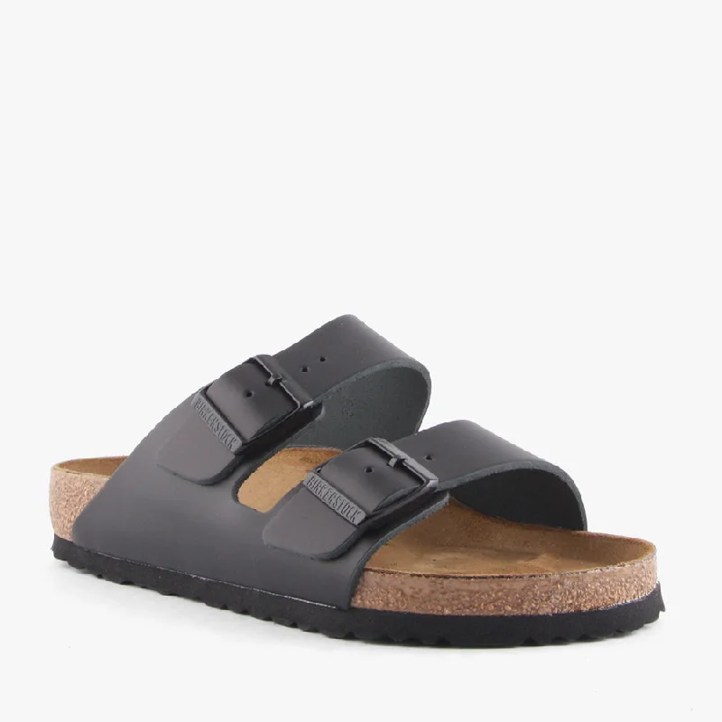 ARIZONA BLACK LEATHER WOMENS Rubber - Sole Plimsoll Look  