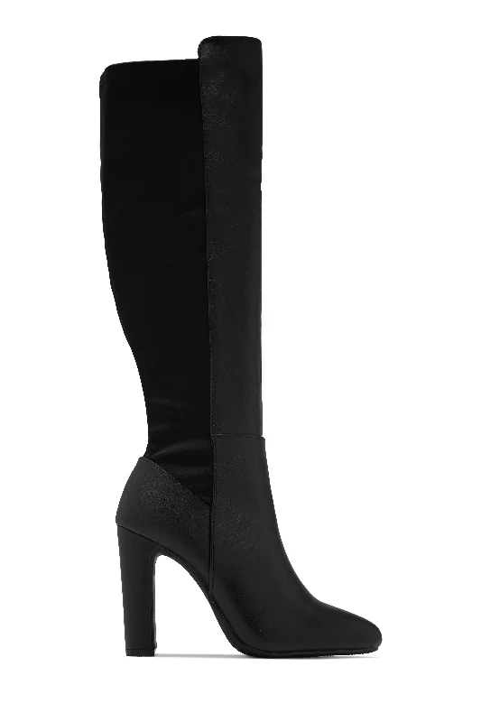 Kayla Block Heel Boots - Black PU Performance Running Sneaker Look  
