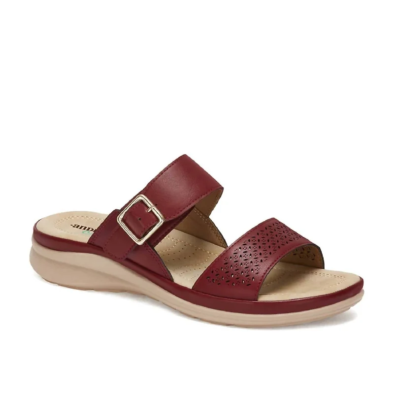 Women's Comfort Padded Footbed Sandals In Burgundy Striped Shoe Style  