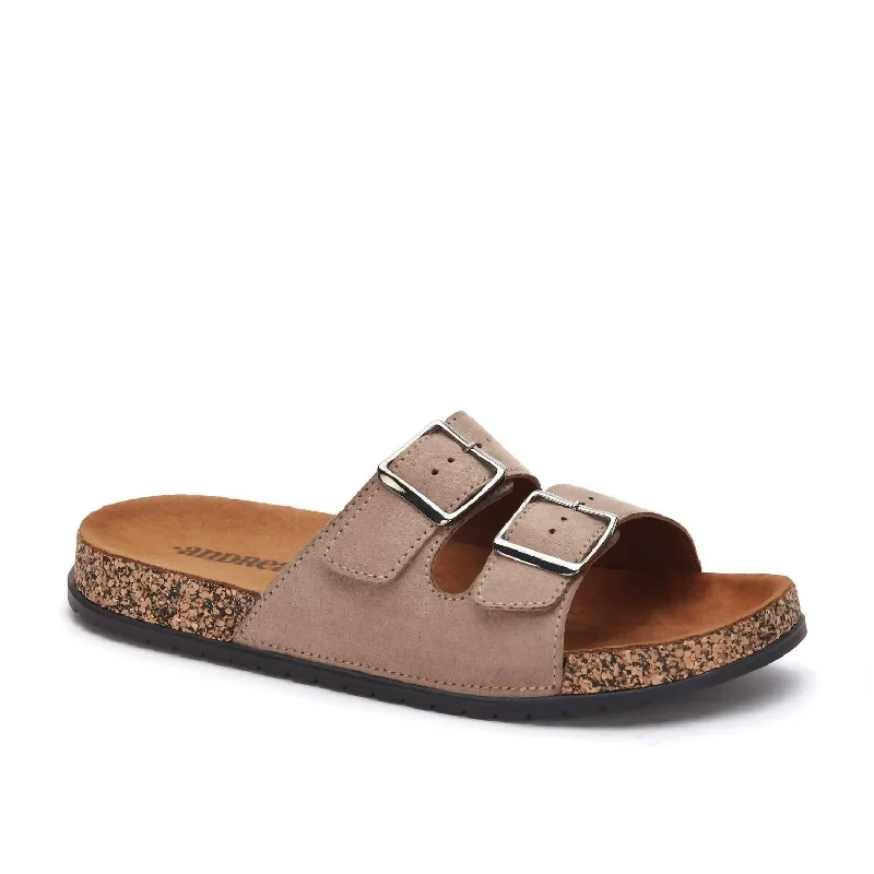 Women's Double Buckle Strap Sandals In Beige Upcycled Shoe Look  