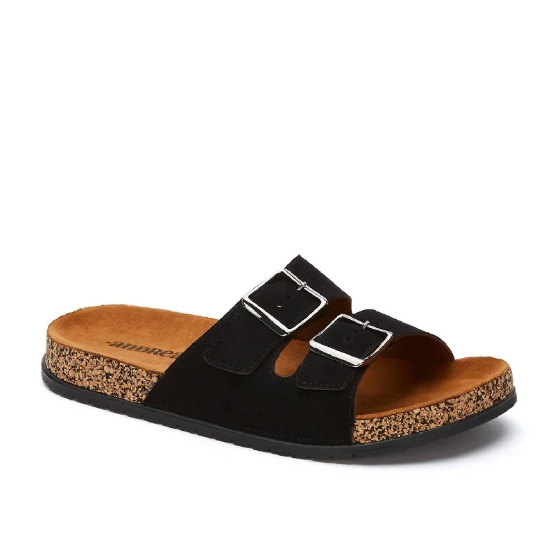 Women's Double Buckle Strap Sandals In Black Brogue Oxford Aesthetic 
