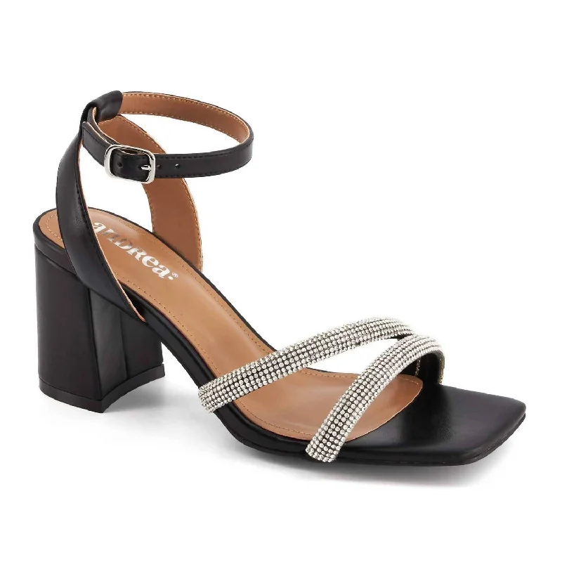 Women's Exclusive High Heels Sandals With Rhinestones Straps In Black Smart - Shoe Functionality Style  