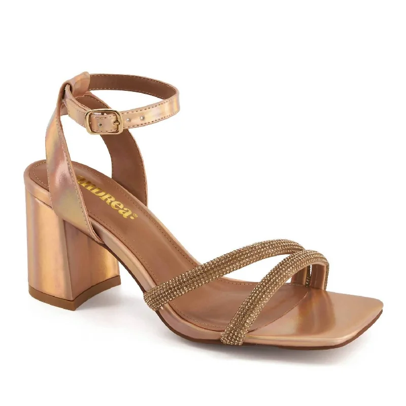 Women's Exclusive High Heels Sandals With Rhinestones Straps In Bronze Wingtip Oxford Design 
