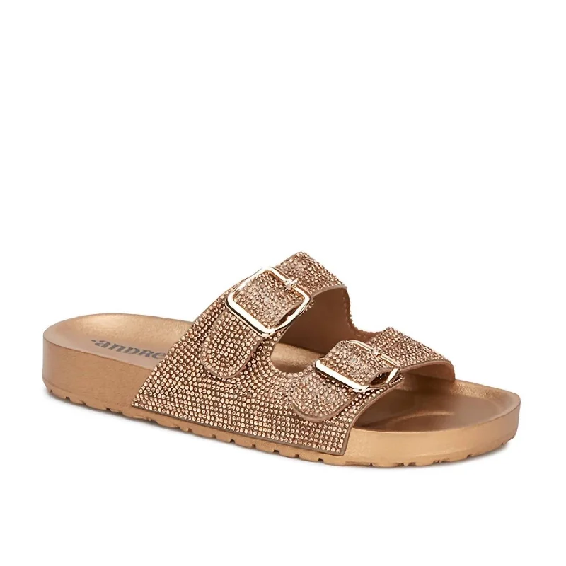 Women's Glamourous Footbed Rhinestones Sandals In Gold Two - Tone Shoe Design  