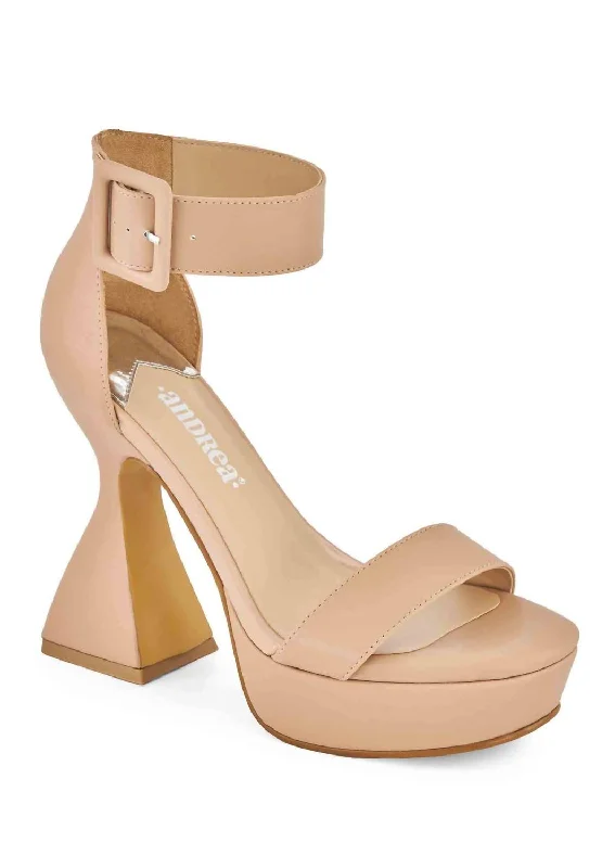 Women's High Cone Heel Ankle Strap Sandal In Beige Zip - Up Boot Style  