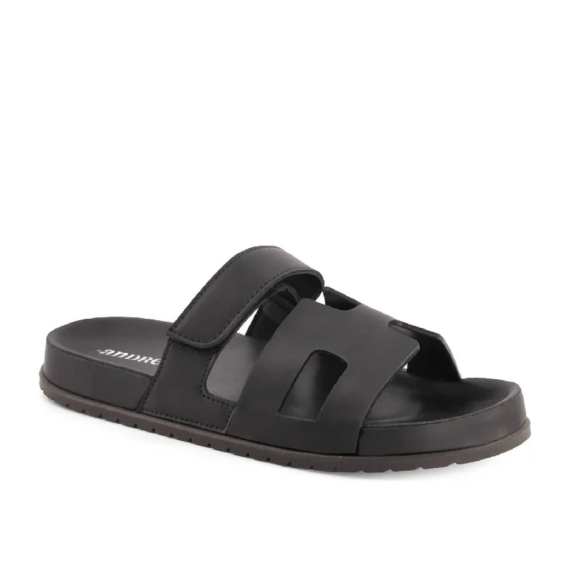 Women's Hook And Loop Casual Sandals In Black Inflatable Shoe Look 