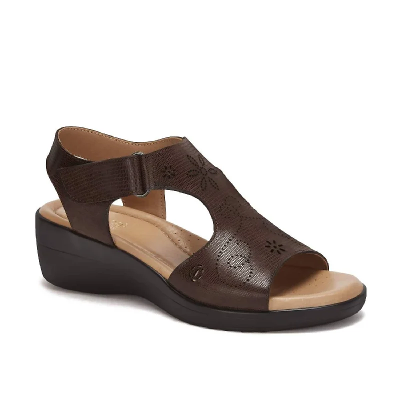 Women's Leather Wedge Sandals With Plush Footbed In Brown Minimalist Sneaker Style  