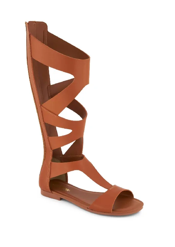 Women's Tall Gladiator Sandals With Back Zipper In Brown British Gentleman Oxford Style  